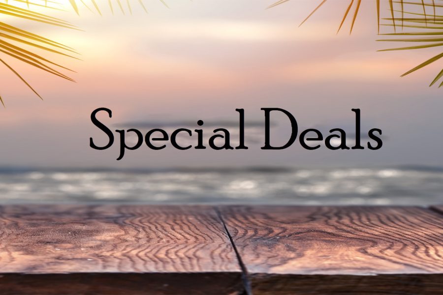 Top of wood table on blurred sea on the sunset with coconut tree background . Empty ready for your product display montage. Concept of beach in summer.